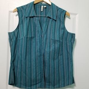 St. John's Bay Sleeveless Teal Striped Buttom Down